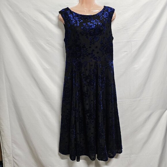 Betsey Johnson Burnout Fit & Flare Dress Women Size 10 Black Blue - Picture 10 of 16